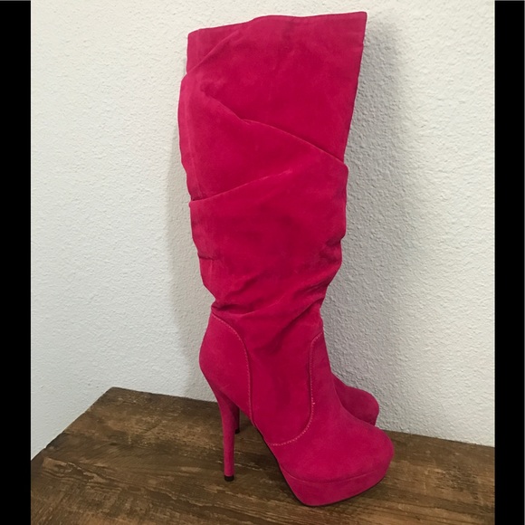 Shoes - Hot Pink Suede Spike Heel Boots